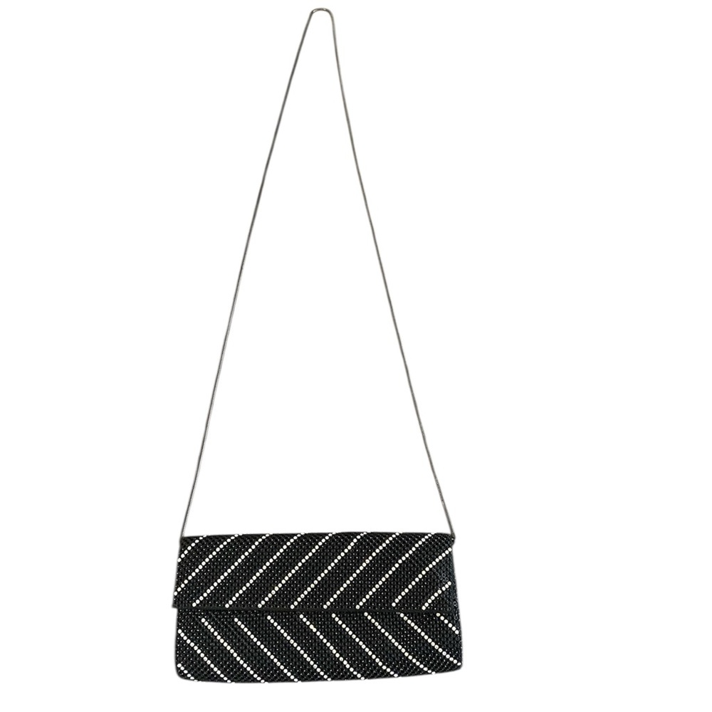 Whiting & Davis Black Crystal Chevron Clutch